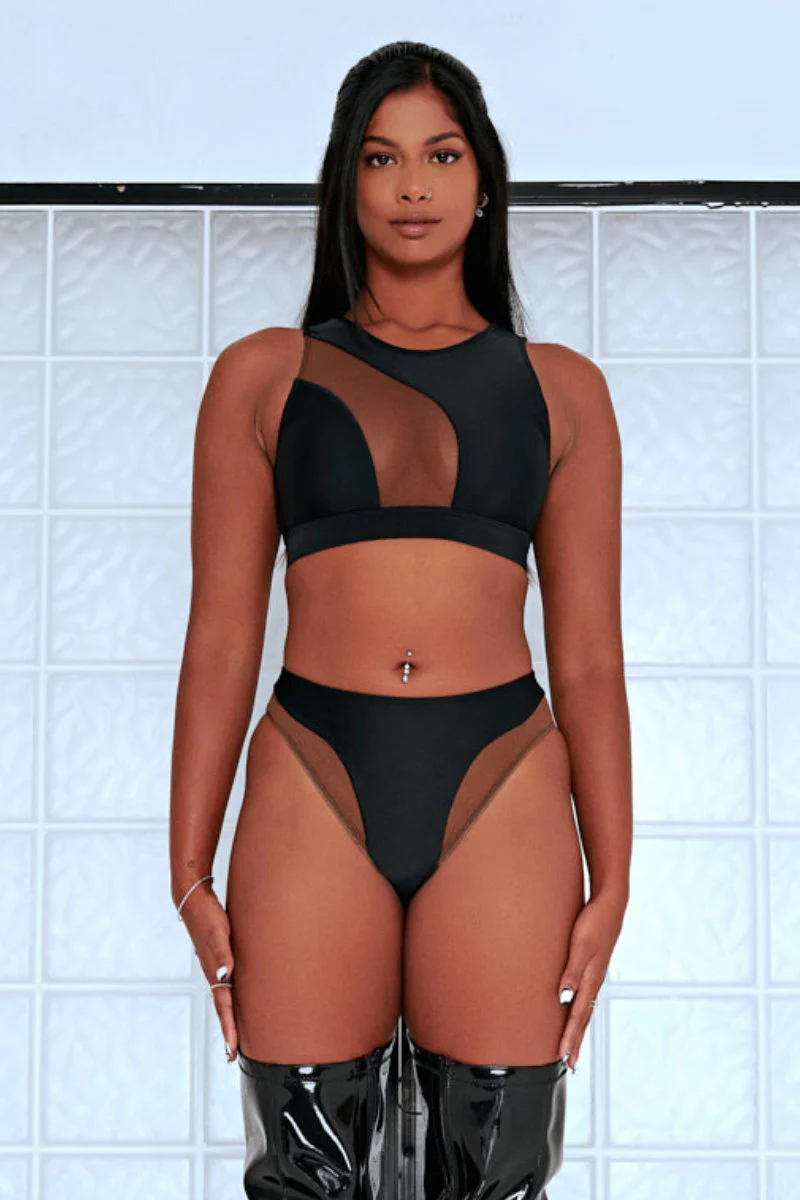 CXIX Silhouette Sports Bra - Black with Cocoa Mesh - Image 6