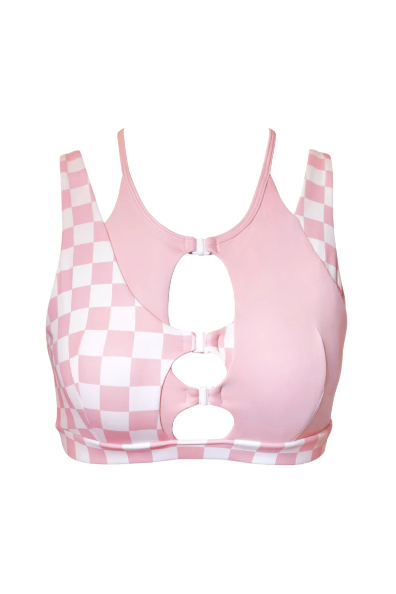 Hamade Activewear Hollow Front Top - Checkered Light Pink - Image 5