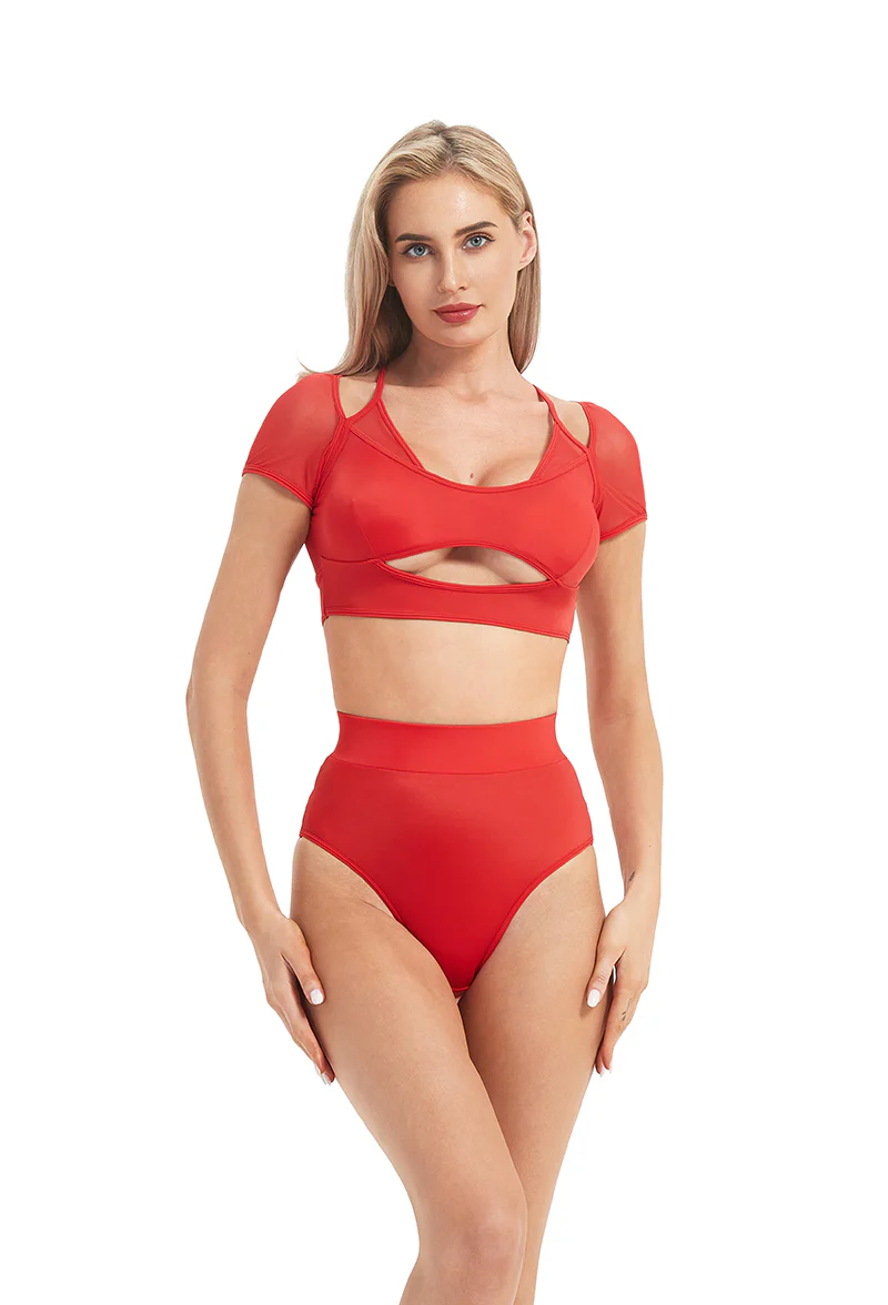 Hamade Activewear Mesh Hollow Back Bottoms - Red - Image 2