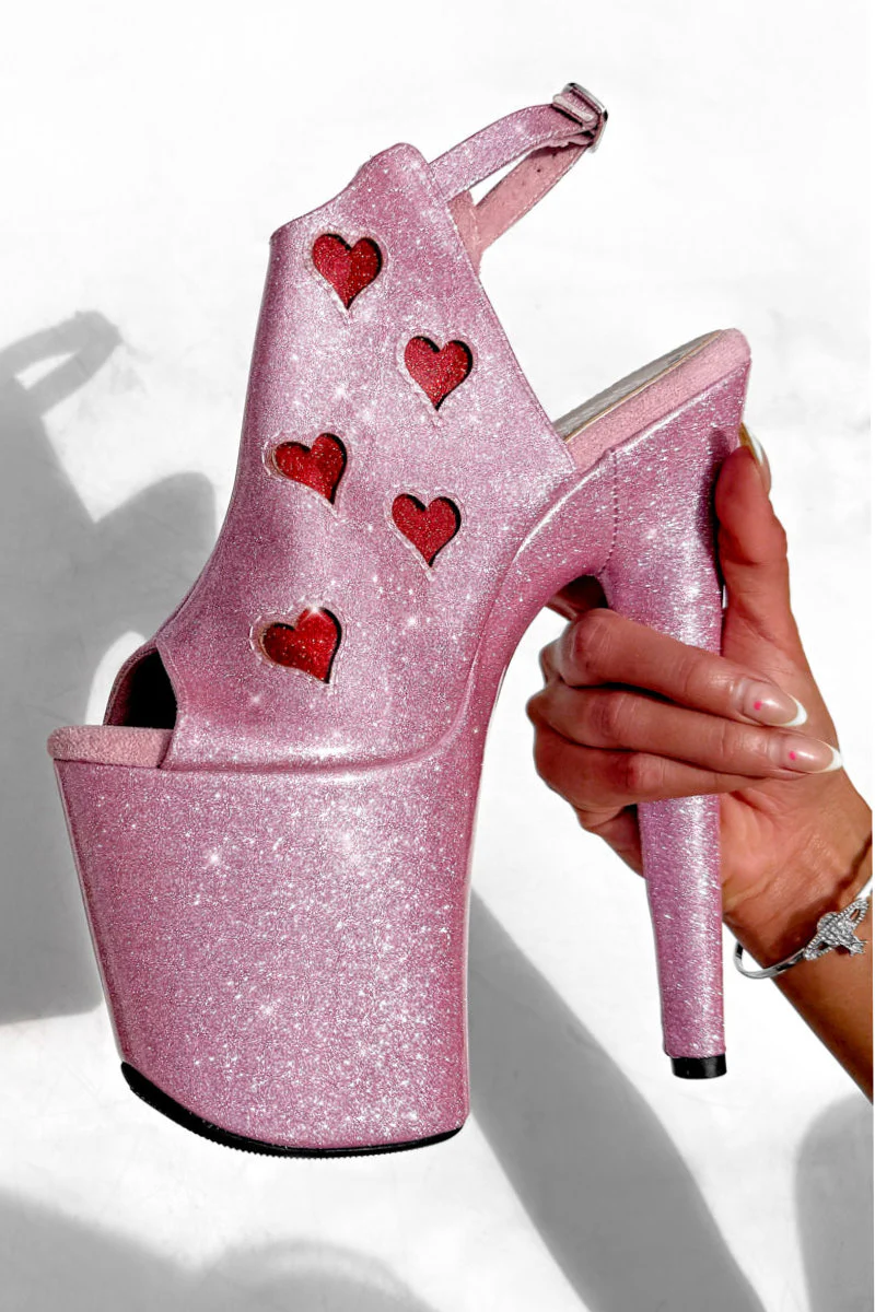 Hella Heels Cupids Chokehold Shield 8inch Stilettos - Pink Hearts - Image 2