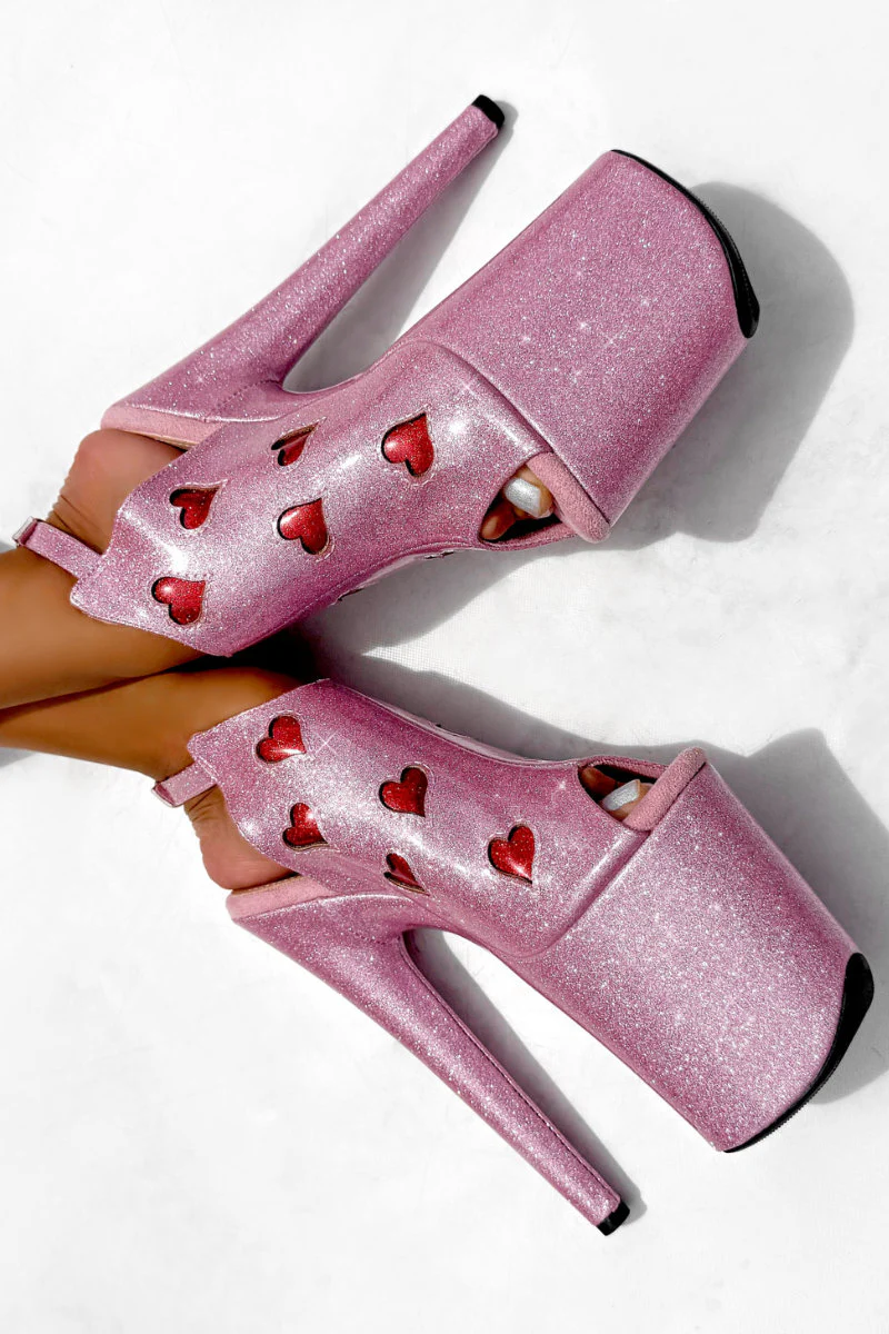 Hella Heels Cupids Chokehold Shield 8inch Stilettos - Pink Hearts - Image 4