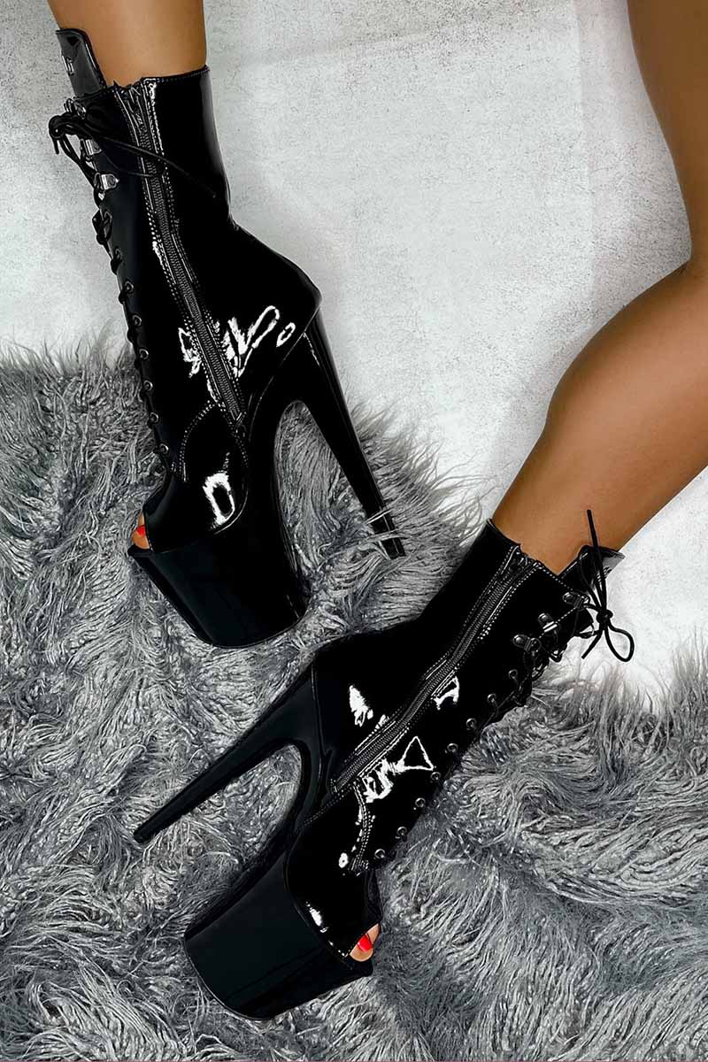 Hella Heels LipKit Open Toe 8inch Boots - Black Beatles - Image 2