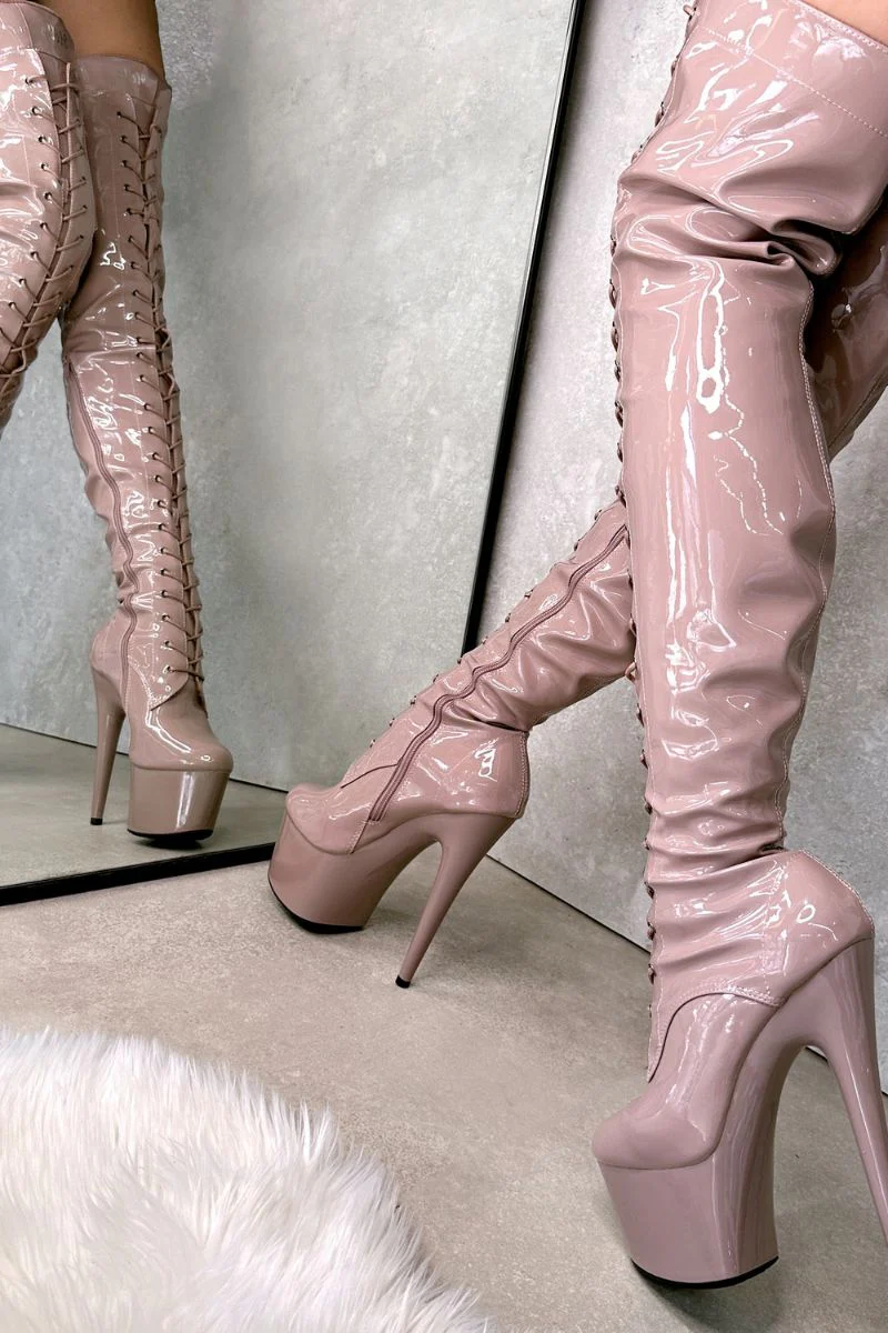 Hella Heels LipKit Thigh High Front Lace 7inch Boots - Boujee (UK2/3 ONLY) - Image 3