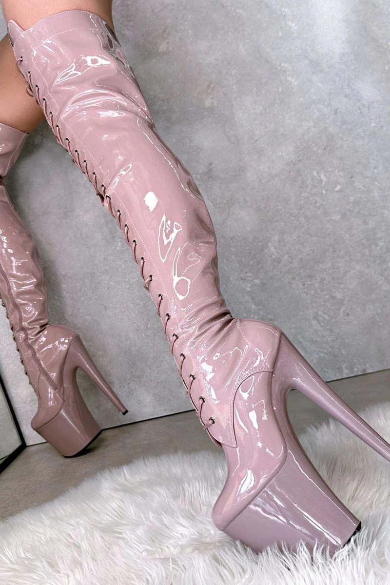 Hella Heels LipKit Thigh High Front Lace 7inch Boots - Boujee (UK2/3 ONLY) - Image 4
