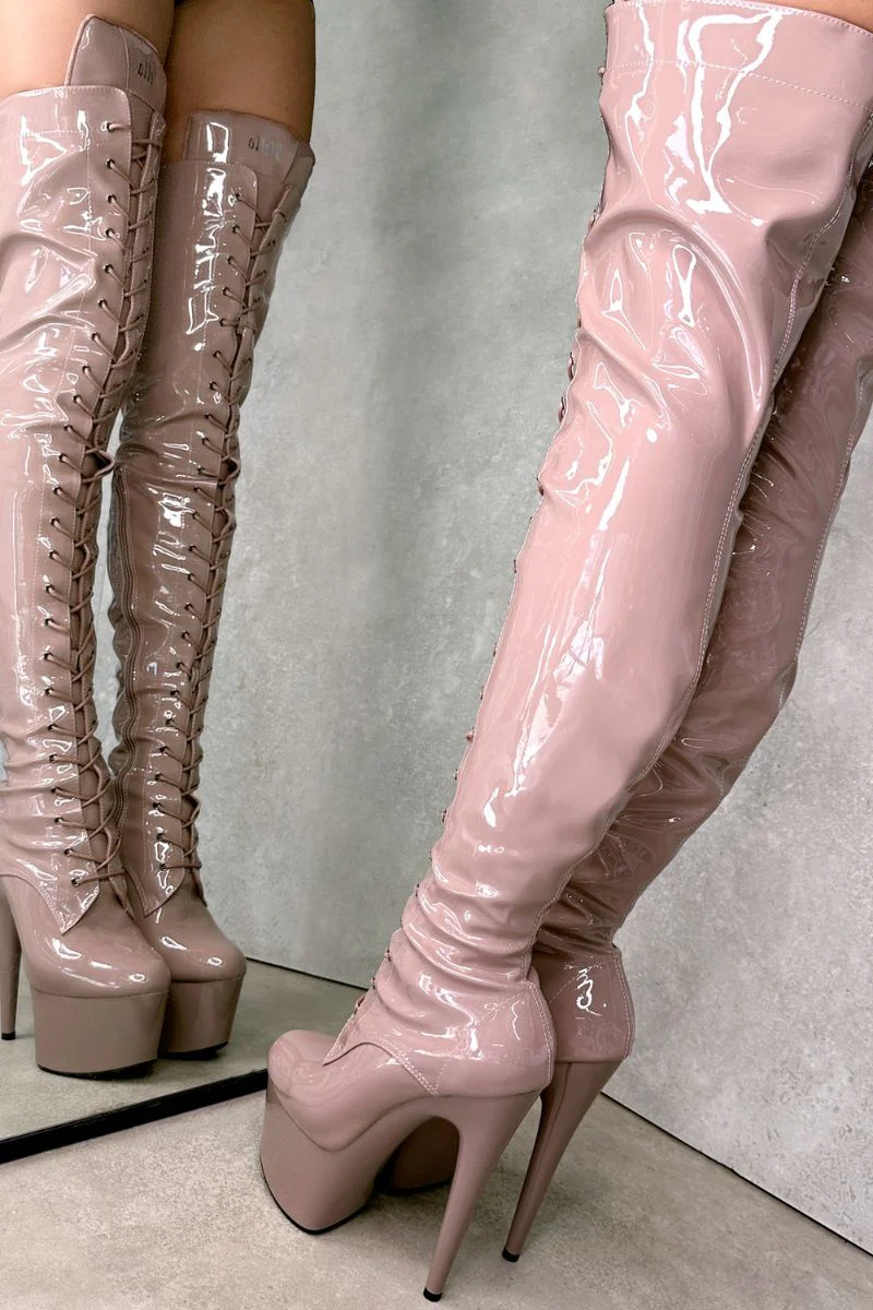 Hella Heels LipKit Thigh High Front Lace 7inch Boots - Boujee (UK2/3 ONLY) - Image 5