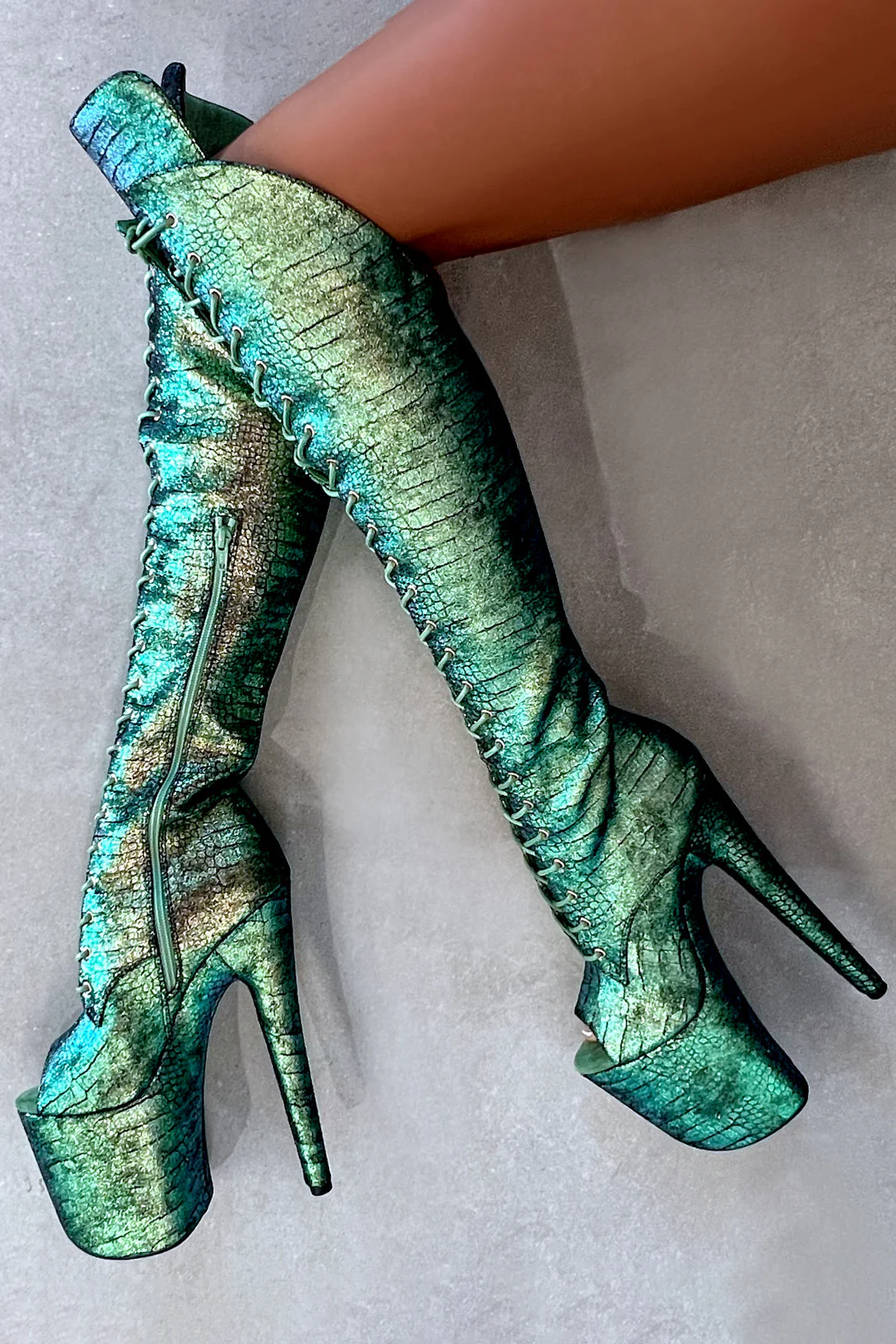 Hella Heels Mermaid Open Toe Over The Knee 8inch Boots - Dreams - Image 2
