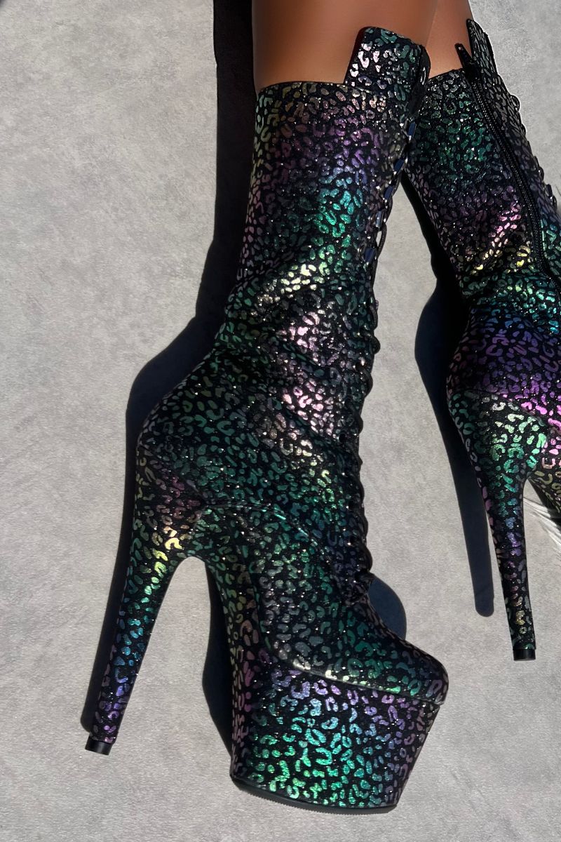 Hella Heels Moonlight Leopard 7inch Boots - Iridescent - Image 3