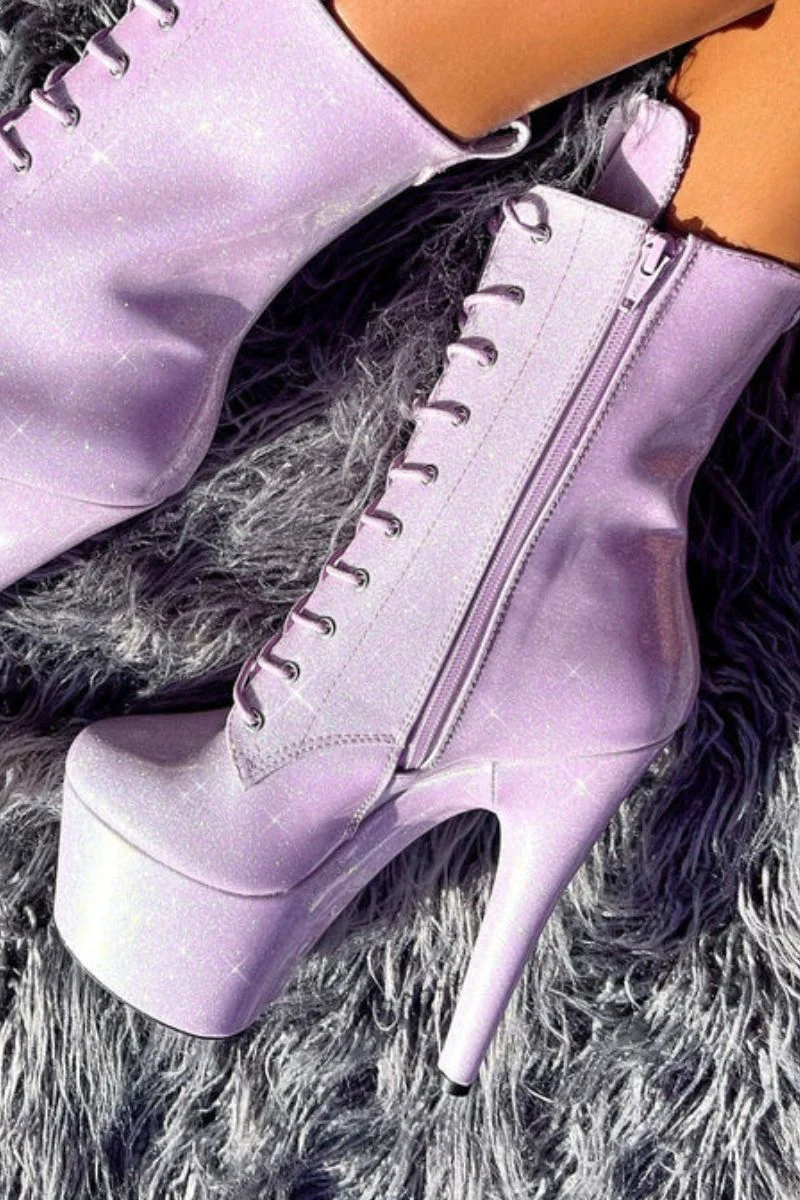 Hella Heels The Glitterati 7inch Boots - Lilac Lovers - Image 4