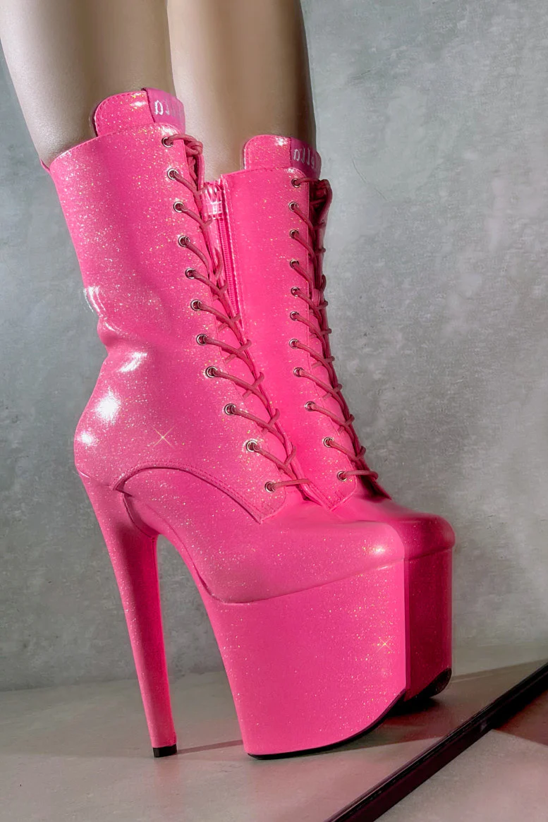 Hella Heels The Glitterati 8inch Boots - Juicy Pink Burst - Image 4