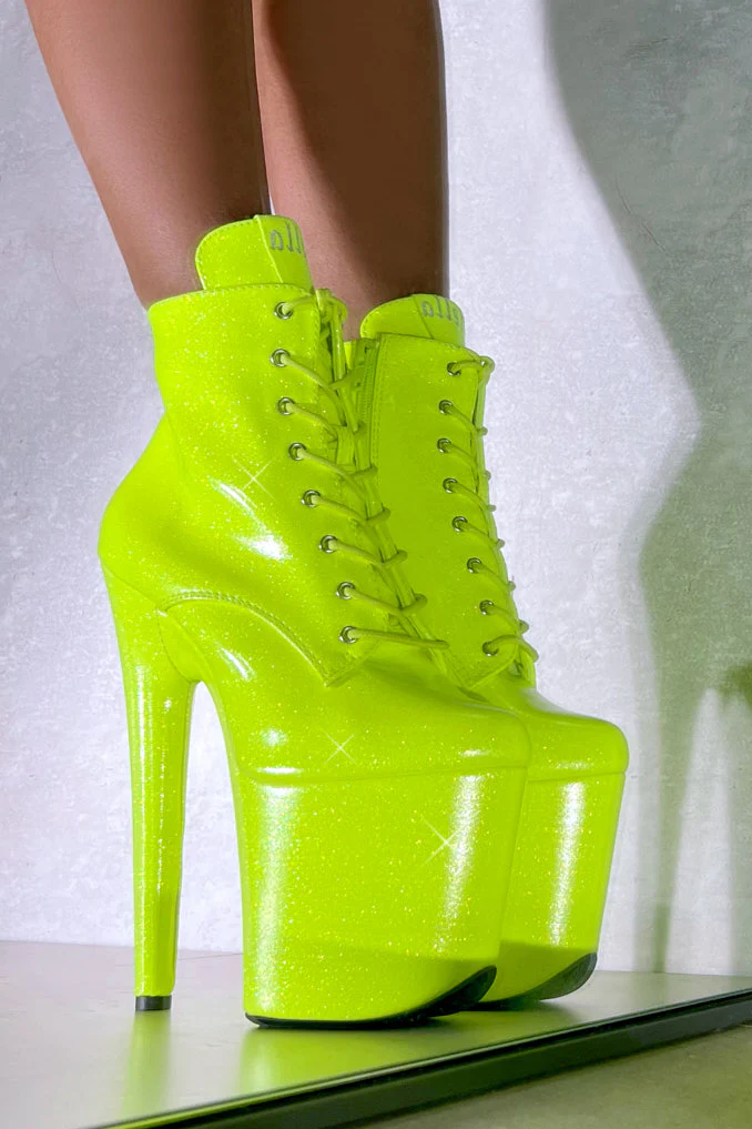Hella Heels The Glitterati 8inch Low Ankle Boots - Citrus Yellow Burst - Image 4