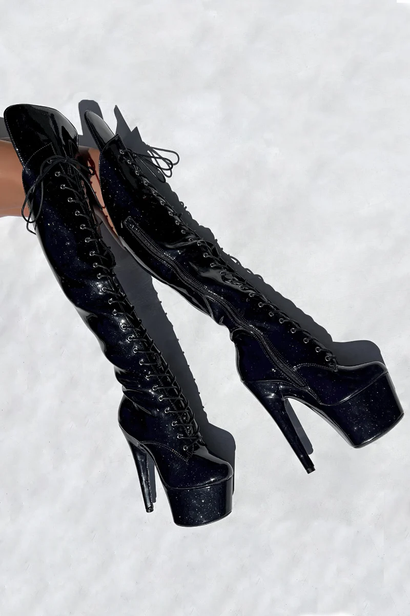Hella Heels The Glitterati Over The Knee 7inch Boots - Sin City - Image 4