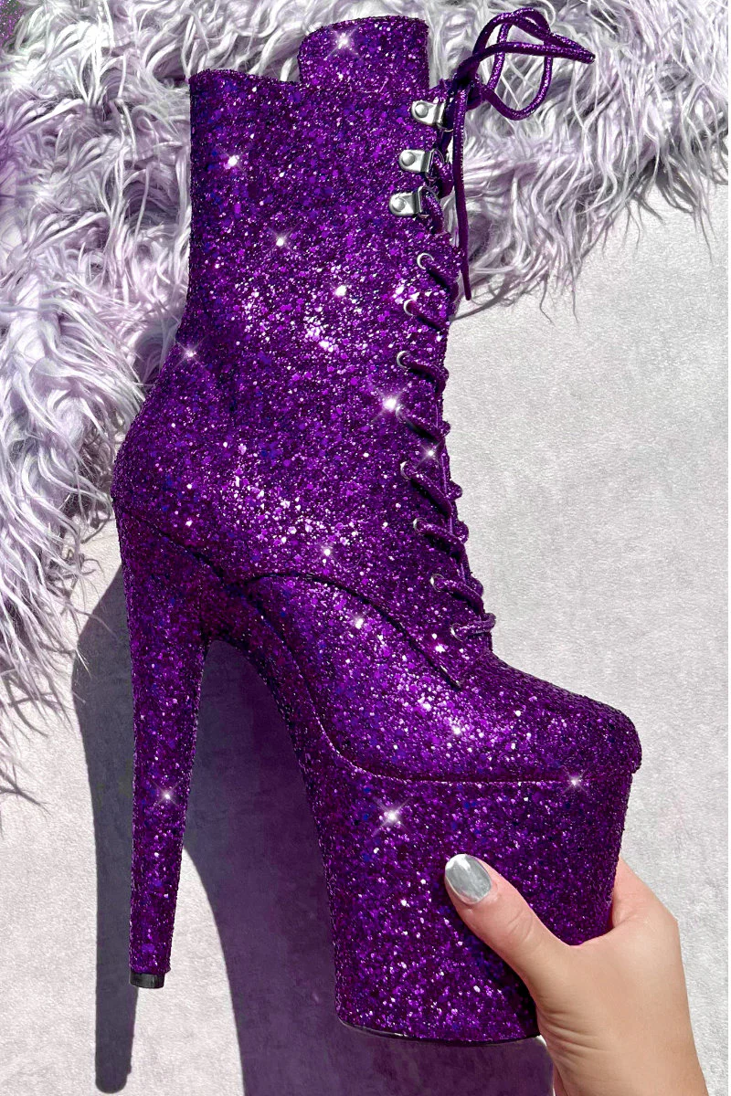 Hella Heels The Glitterati XTRA 8inch Boots - Enigma Purple - Image 2
