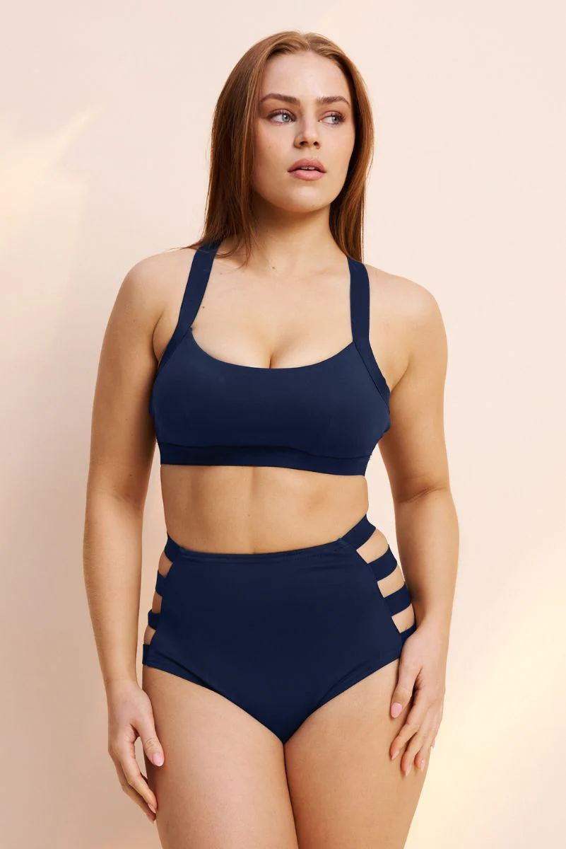 Lunalae Dallas Cross Back Top - Navy - Image 2