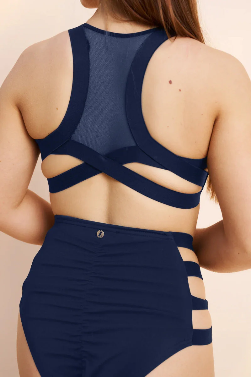 Lunalae Dallas Cross Back Top - Navy - Image 5