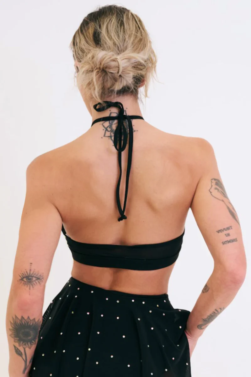 Lunalae Demi Diamante Mesh Halter Top - Black - Image 2