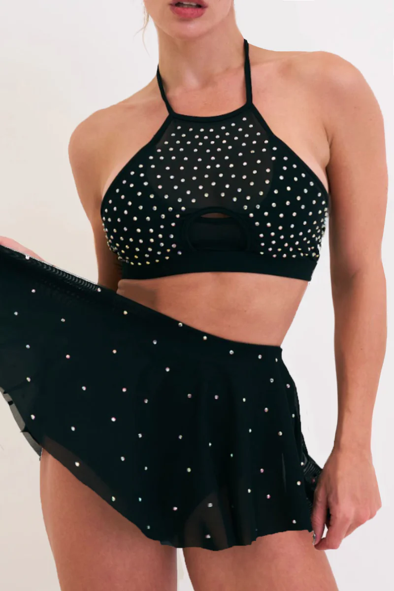Lunalae Demi Diamante Mesh Halter Top - Black - Image 3