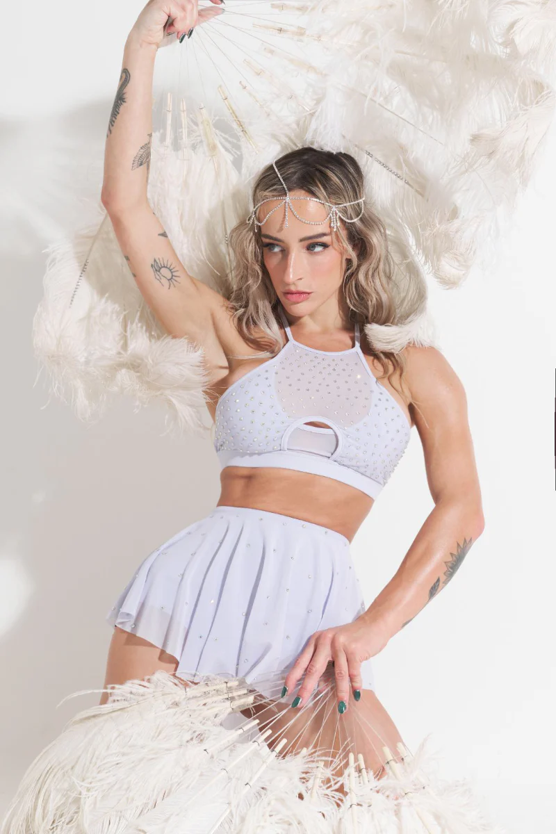 Lunalae Demi Diamante Mesh Halter Top - Lilac