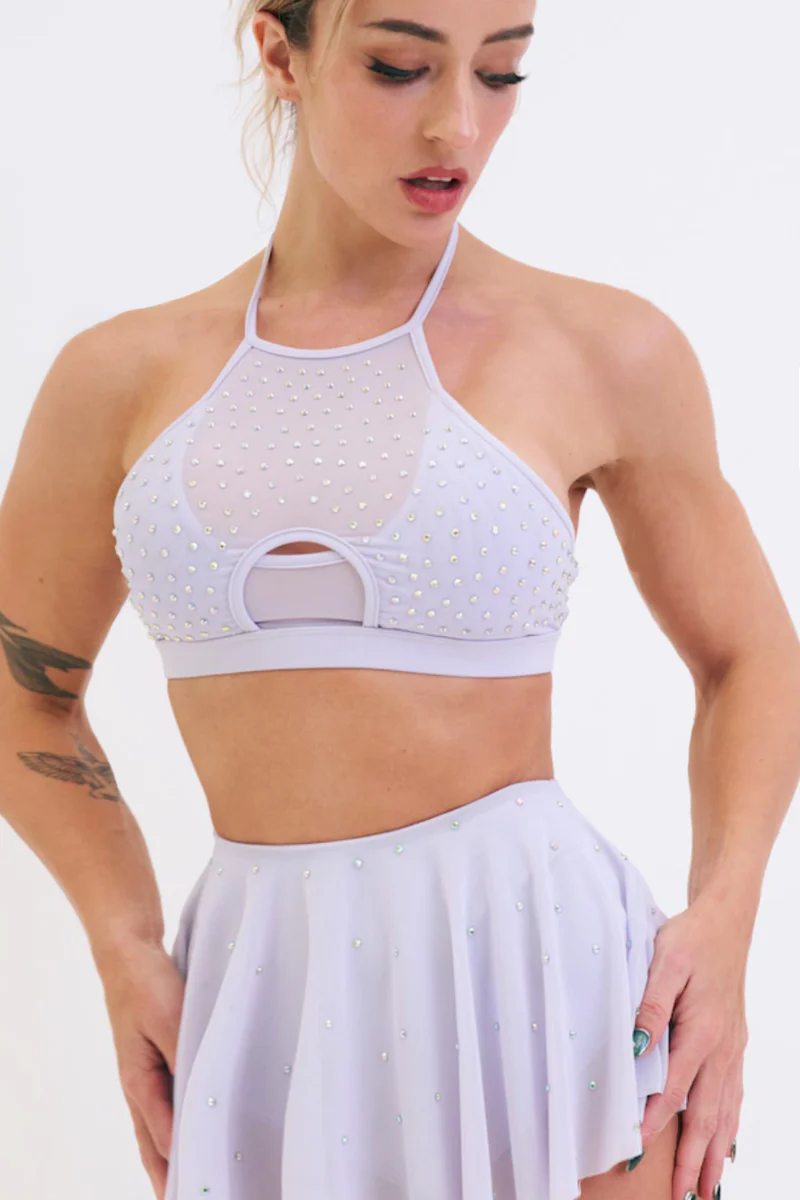 Lunalae Demi Diamante Mesh Halter Top - Lilac - Image 4