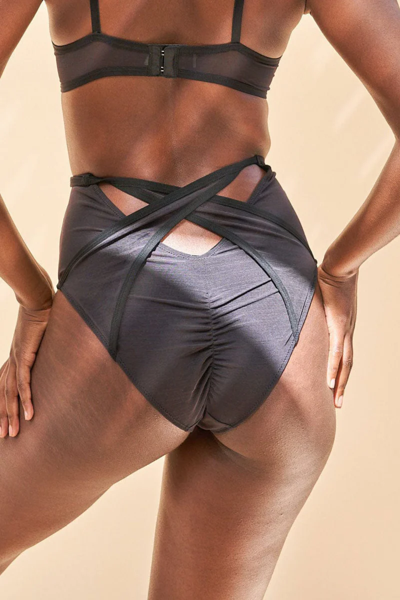 Lunalae Intimates Emily Mesh Cut Out High Waist Bottoms - Recycled Black - Image 2