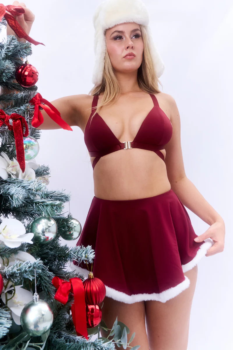 Lunalae Free Flow High Waist Shorts - Wine/White Trim - Image 2