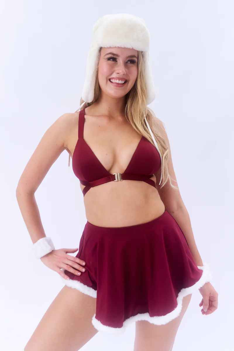 Lunalae Free Flow High Waist Shorts - Wine/White Trim - Image 4