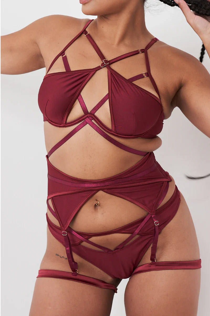 Lunalae Intimates Lauren G-String Strappy Cut Out Bottoms - Recycled Wine - Image 5