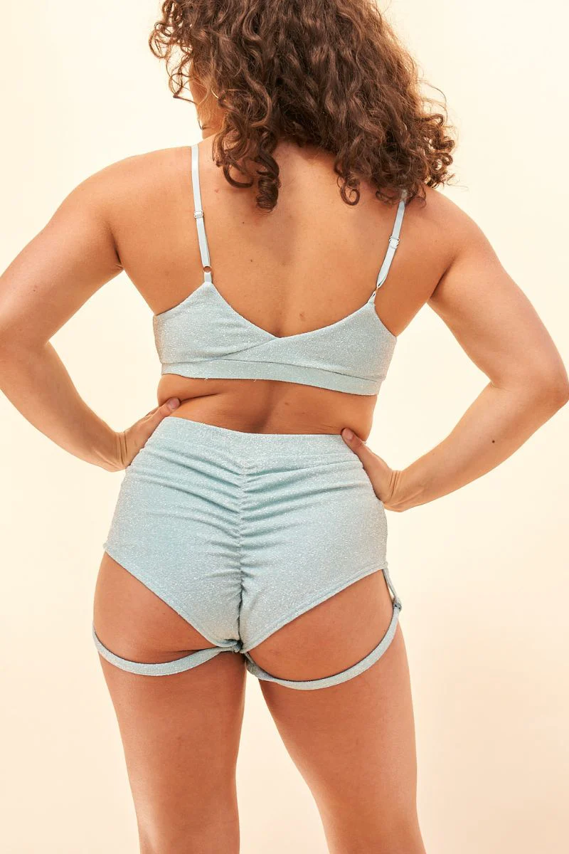 Lunalae Lure You High Waisted Garter Shorts  - Crystal Blue - Image 2