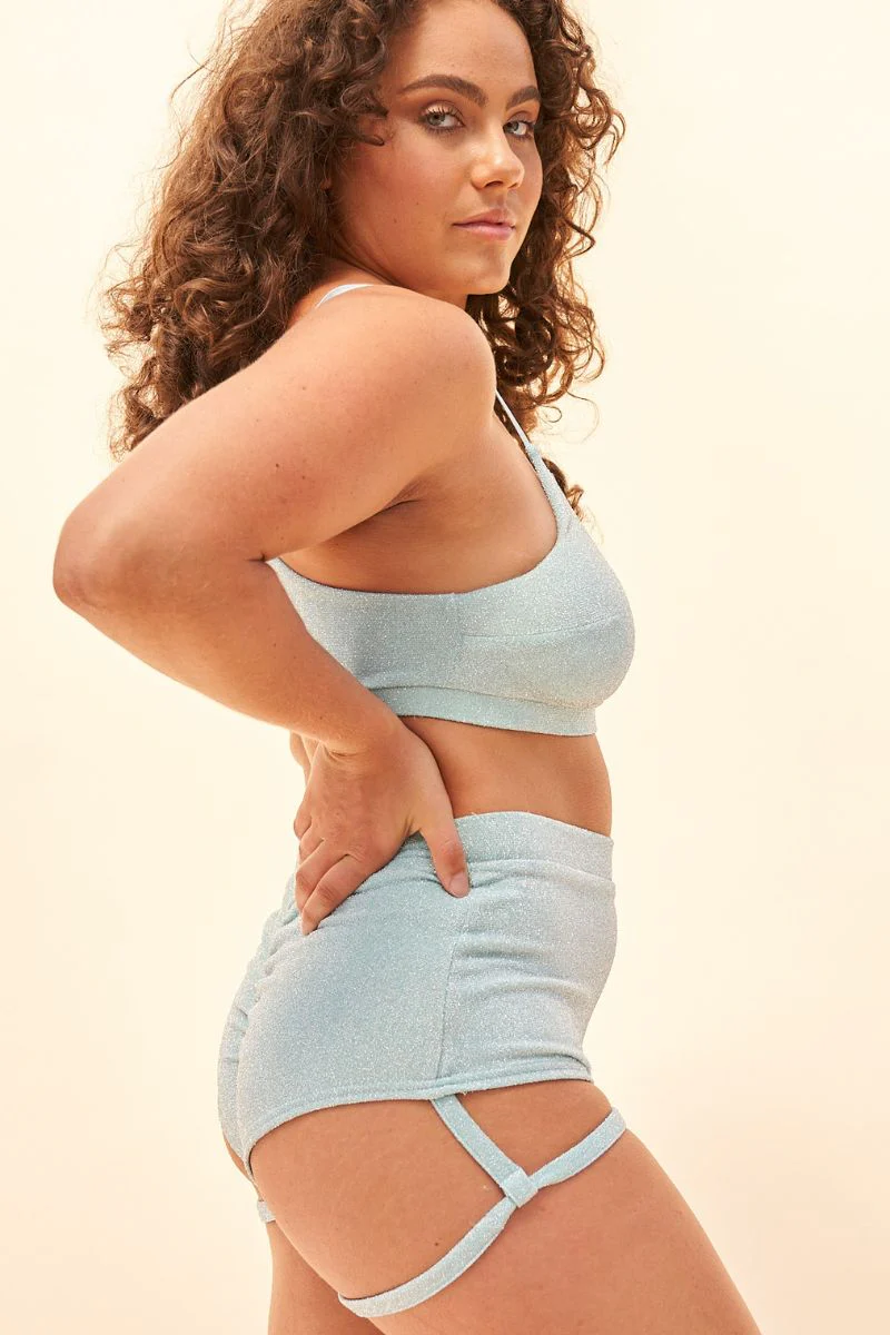 Lunalae Lure You High Waisted Garter Shorts  - Crystal Blue - Image 3