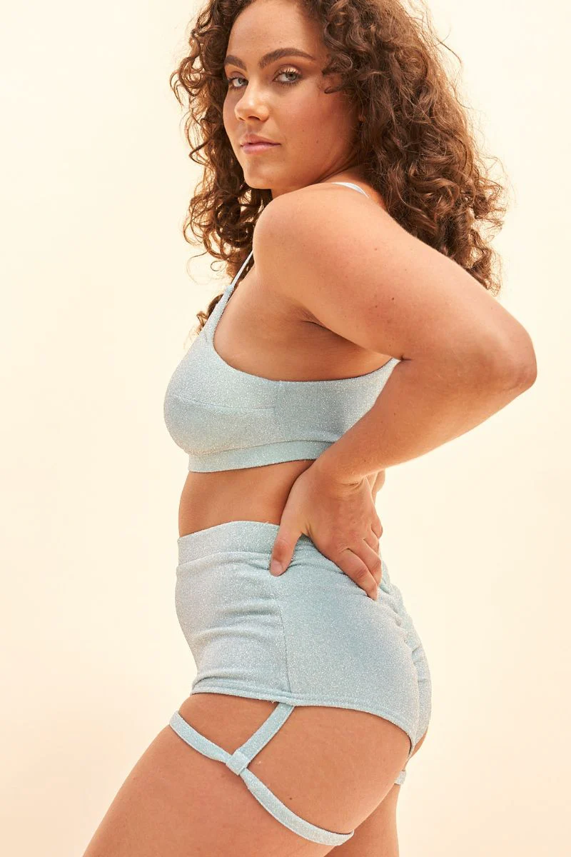Lunalae Lure You High Waisted Garter Shorts  - Crystal Blue - Image 4