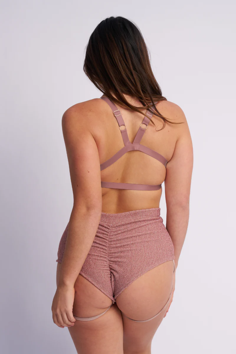 Lunalae Lure You High Waisted Garter Shorts - Rose Gold Lurex - Image 2