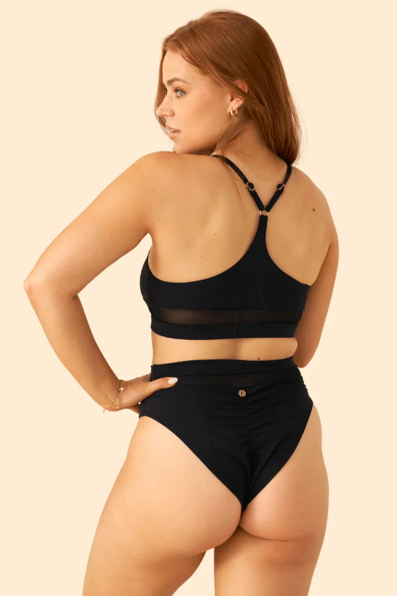 Lunalae Maeve Mesh Cut Out High Waist Bottoms - Black - Image 2