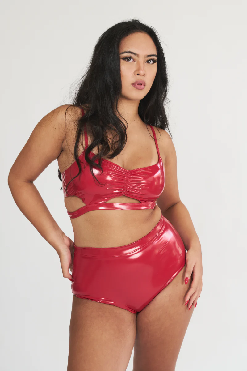 Lunalae Paige Cut Out Top - Red PU - Image 2