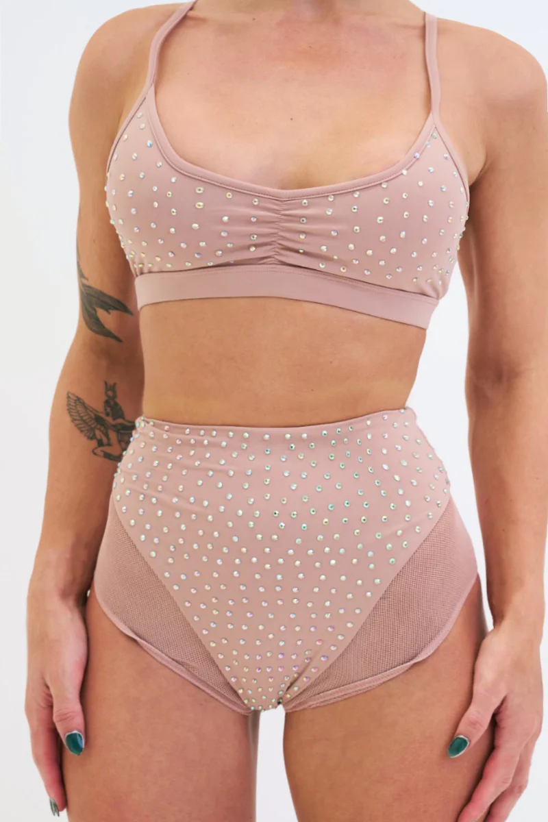 Lunalae Roxie Diamante High Waist Bottoms - Taupe Mesh - Image 4