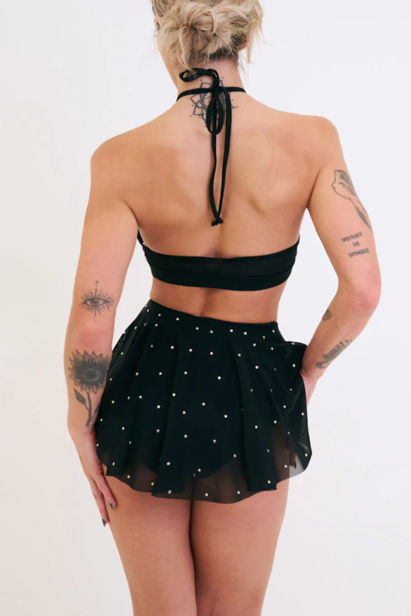 Lunalae Sarah Diamante Mesh High Waist Shorts - Black - Image 2