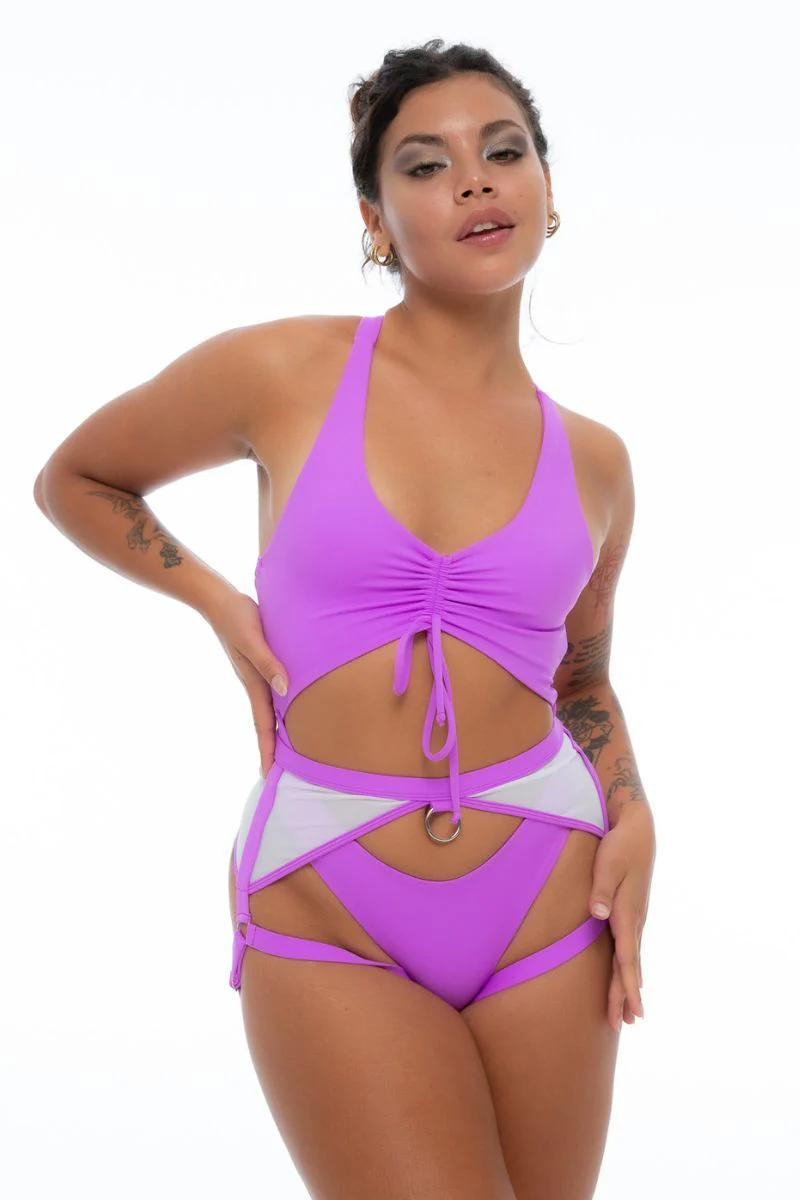 Nona Perkasa Hotline Garter Belt - Neon Purple/White - Image 4