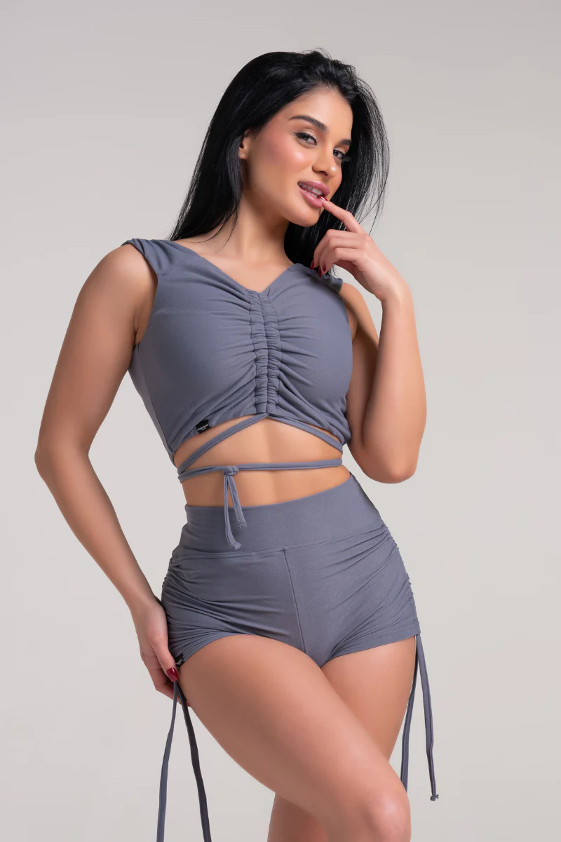 Paradise Chick Supreme Butter Soft Drawstring Shorts - Grey - Image 2