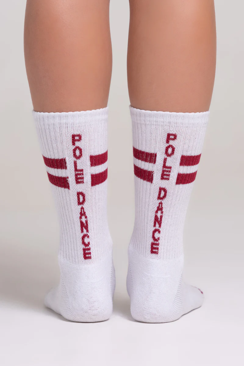 Paradise Chick Supreme Pole Dance Socks - White/Burgundy - Image 3