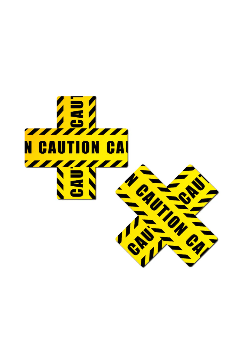 Pastease Cross Nipple Pasties - Caution Tape - Image 2