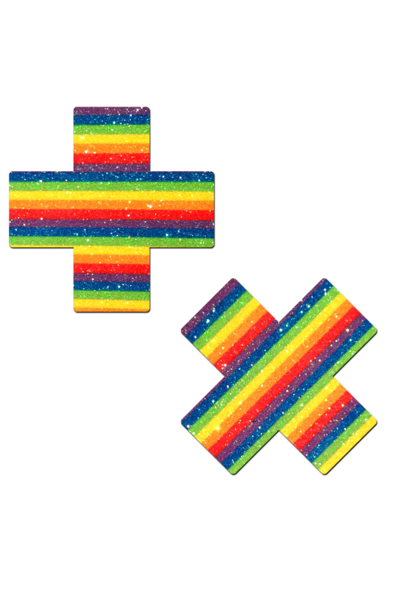 Pastease Cross Nipple Pasties - Velvet Rainbow Glitter - Image 2