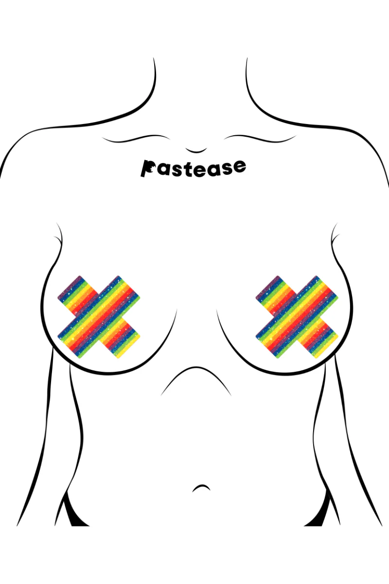 Pastease Cross Nipple Pasties - Velvet Rainbow Glitter - Image 3