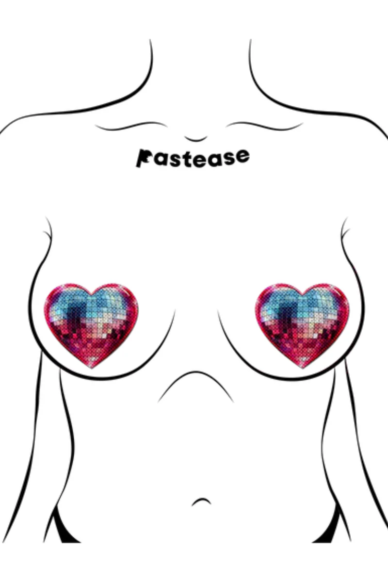 Pastease Disco Ball Heart Nipple Pasties - Sparkling Pink - Image 4