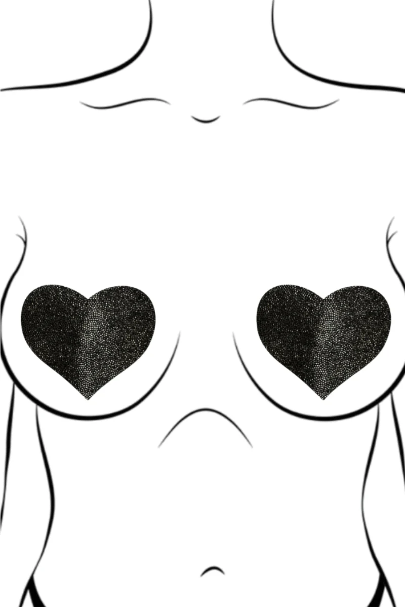 Pastease Heart Nipple Pasties - Black Sparkle