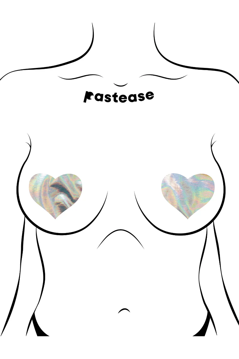 Pastease Heart Nipple Pasties – Holographic Silver - Image 3