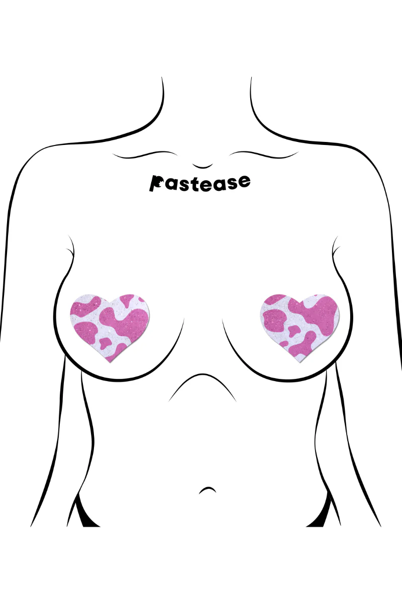 Pastease Heart Nipple Pasties – Velvet Glitter Cow - Image 2