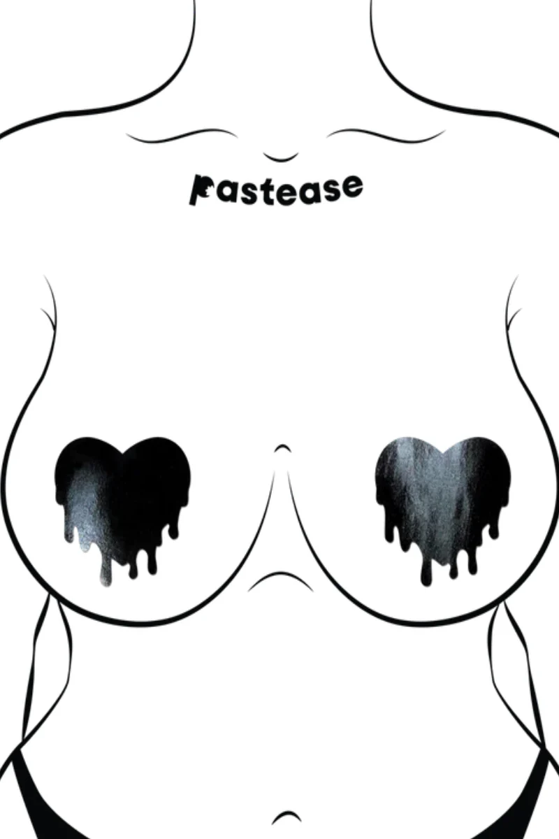 Pastease Faux Latex Pleather Vinyl Melty Heart Nipple Pasties - Black - Image 4
