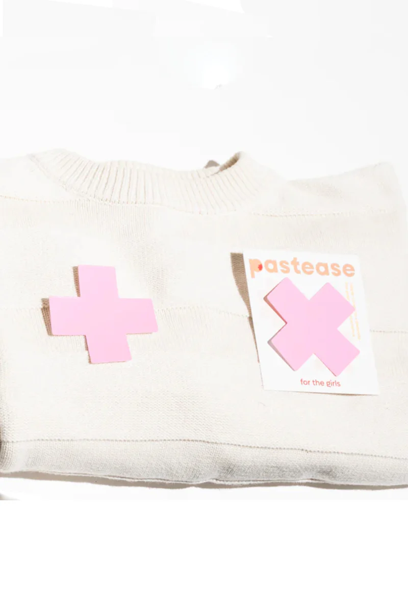 Pastease Faux Latex Pleather Vinyl Cross Nipple Pasties - Baby Pink - Image 4