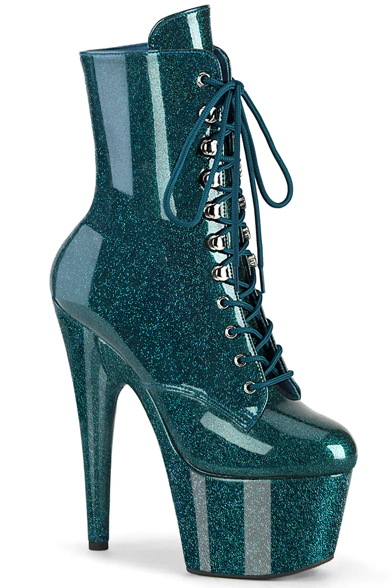 Pleaser USA Adore-1020GP 7inch Boots - Teal Glitter