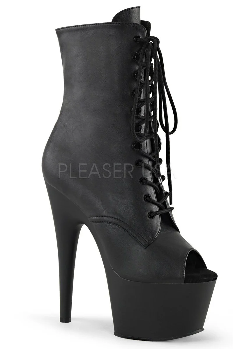 Pleaser USA Adore-1021 7inch Peep toe Boots - Matte Black