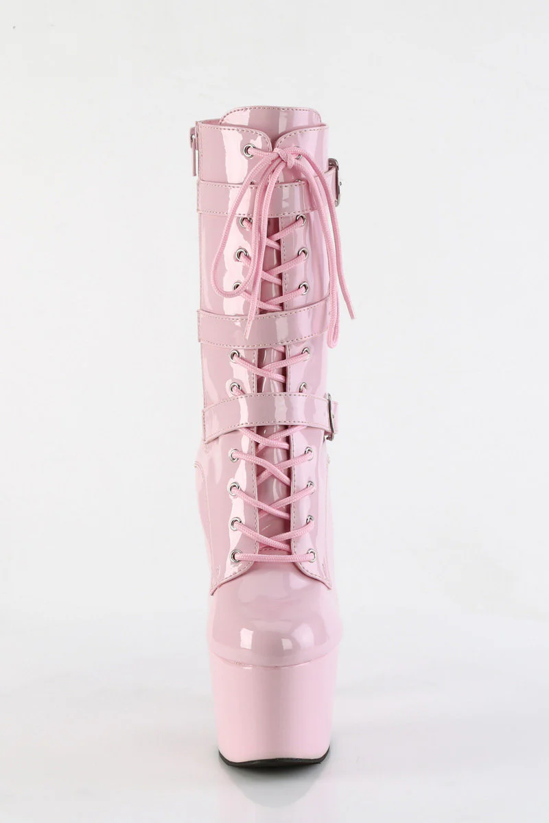 Pleaser USA Adore-1043 7inch Boots - Patent Baby Pink (UK2 ONLY) - Image 2