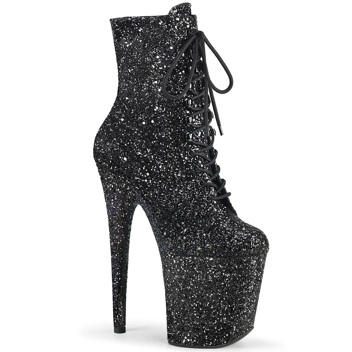 Pleaser USA Flamingo-1020GWR 8inch Boots - Black Glitter